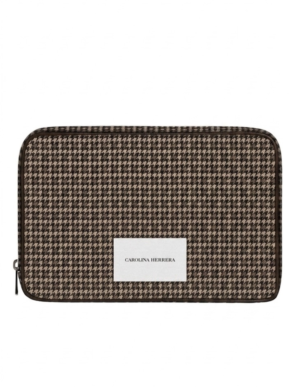 Carolina Herrera Houndstooth Zip Pouch in Brown & Cream